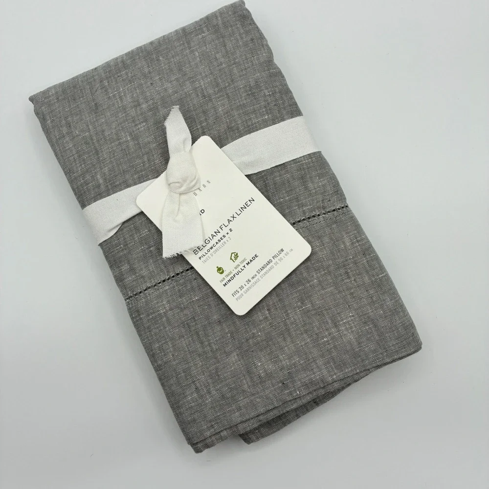 NWT Pottery Barn Belgian Flax Linen Pillowcases Set of 2 Standard Flagstone Gray